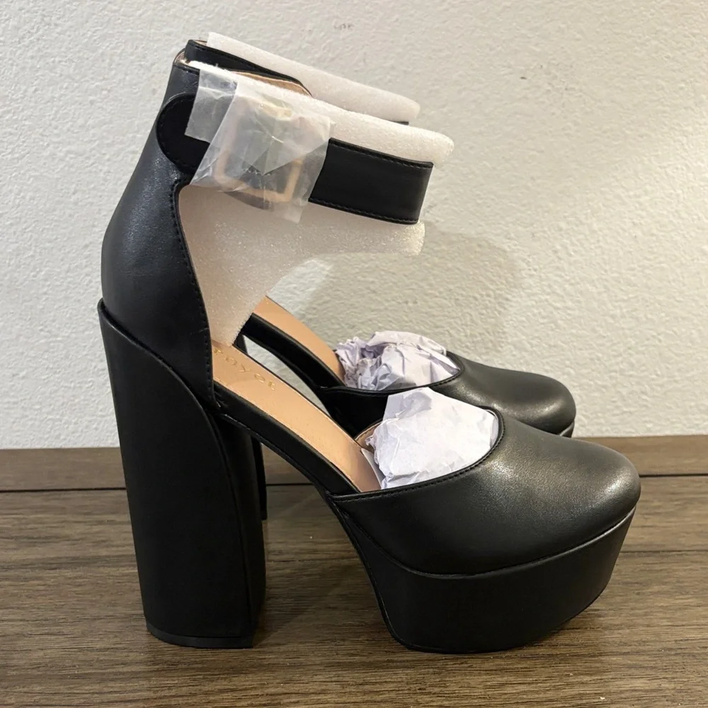 NIB [Lurnyet] Dreamer Black Platform Ankle Strap Platform Chunky Heels Women’s 7 - Picture 4 of 12